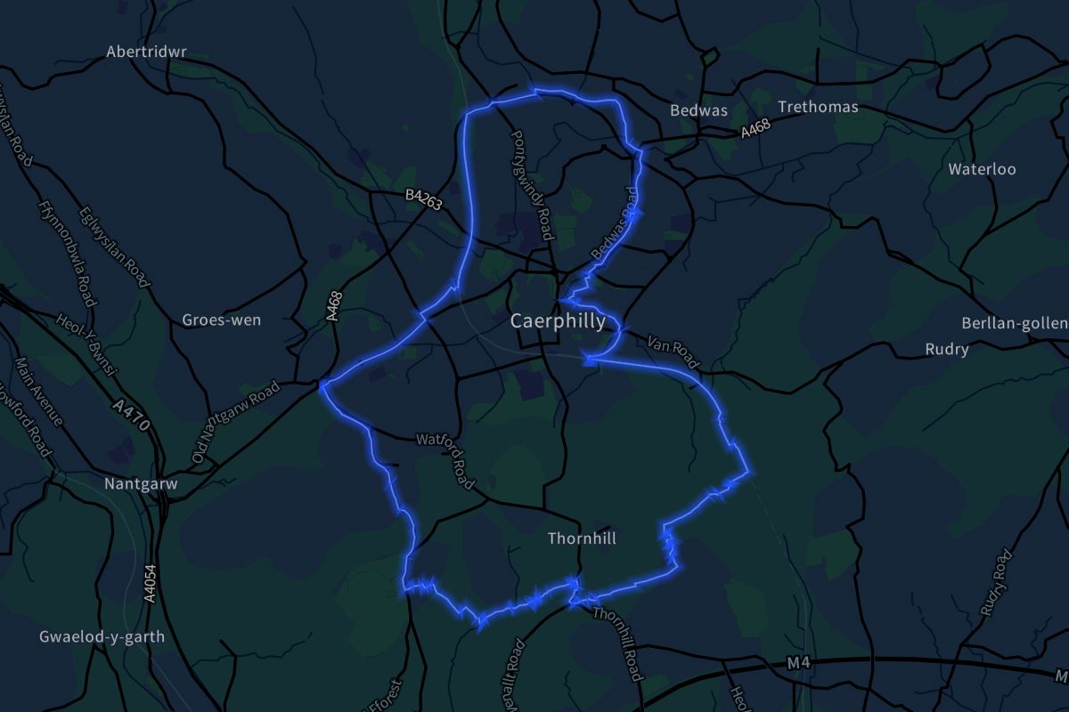 Caerphilly geographic boundaries dark outline