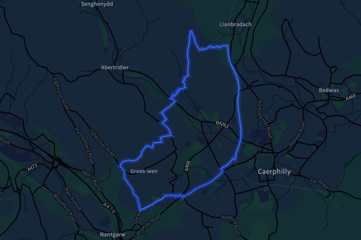 Penyrheol, Trecenydd and Energlyn geographic boundaries dark outline