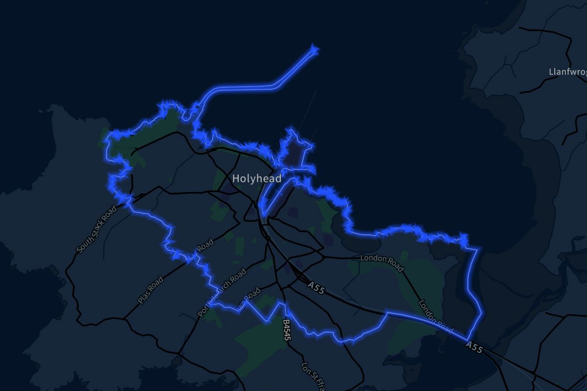 Holyhead geographic boundaries dark outline