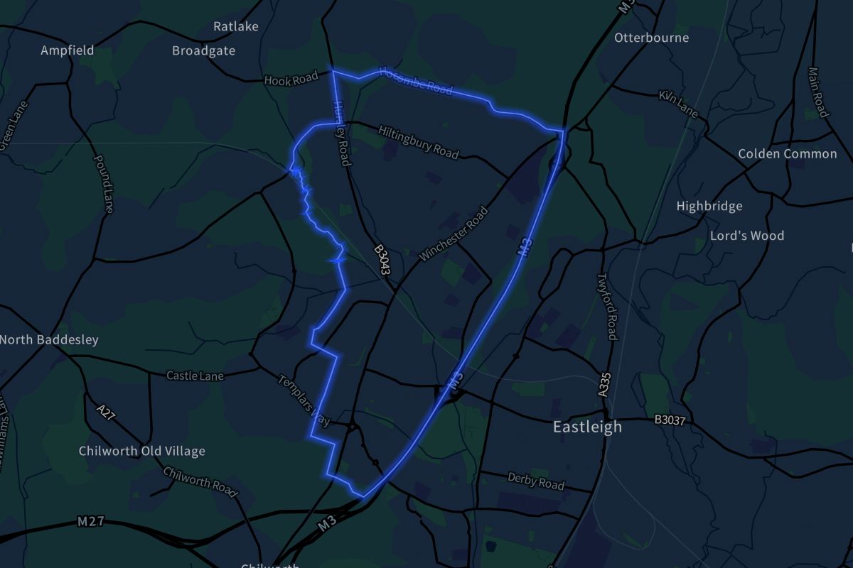 Chandler's Ford geographic boundaries dark outline