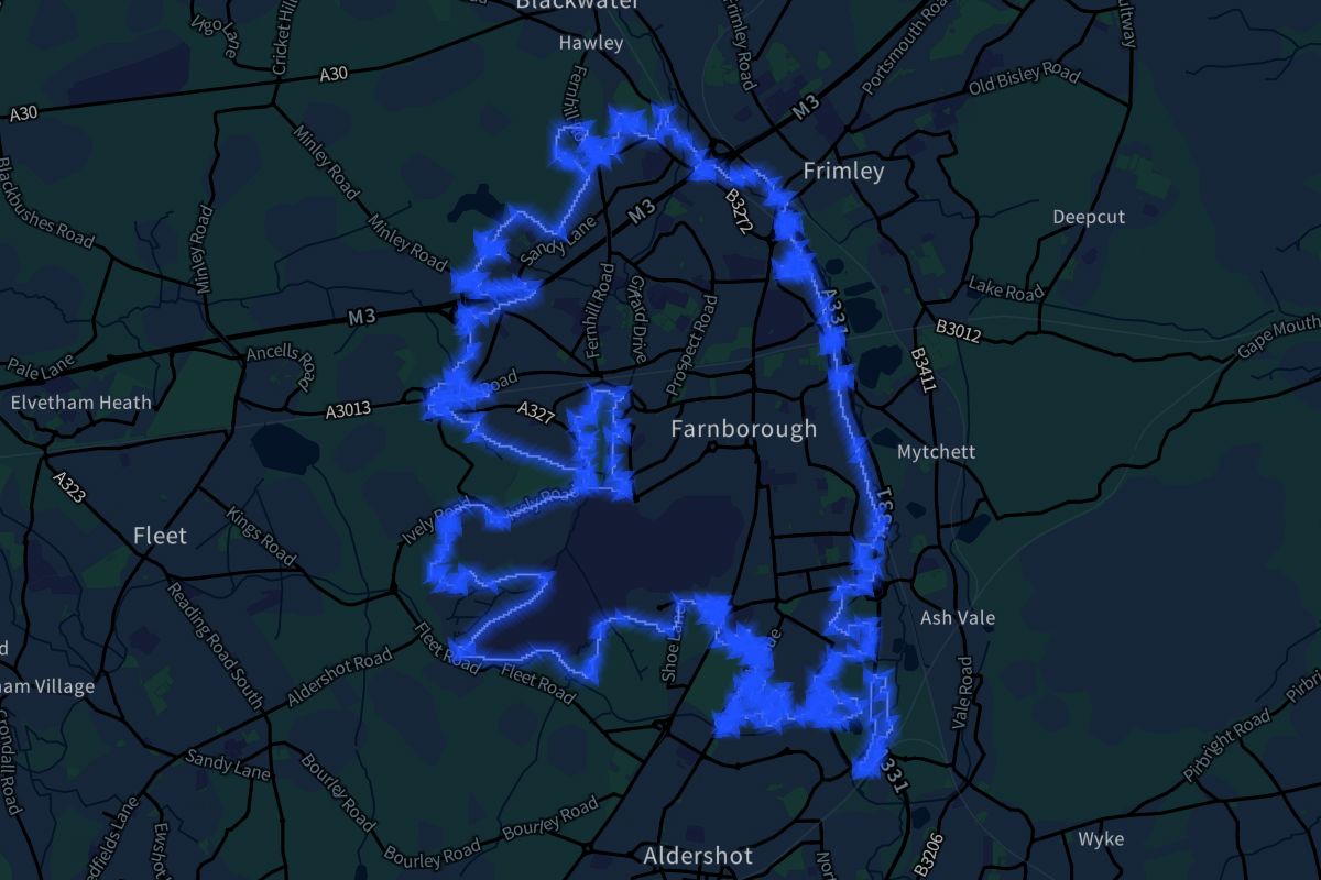 Farnborough geographic boundaries dark outline