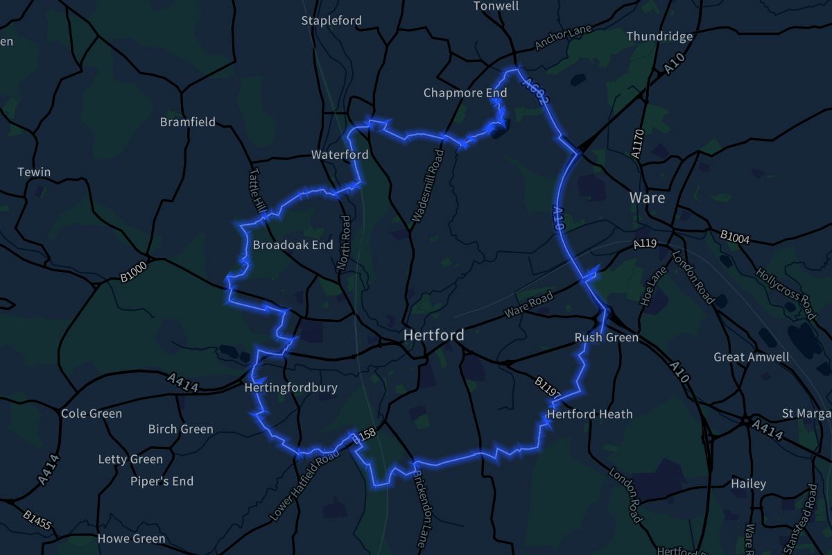 Hertford geographic boundaries dark outline