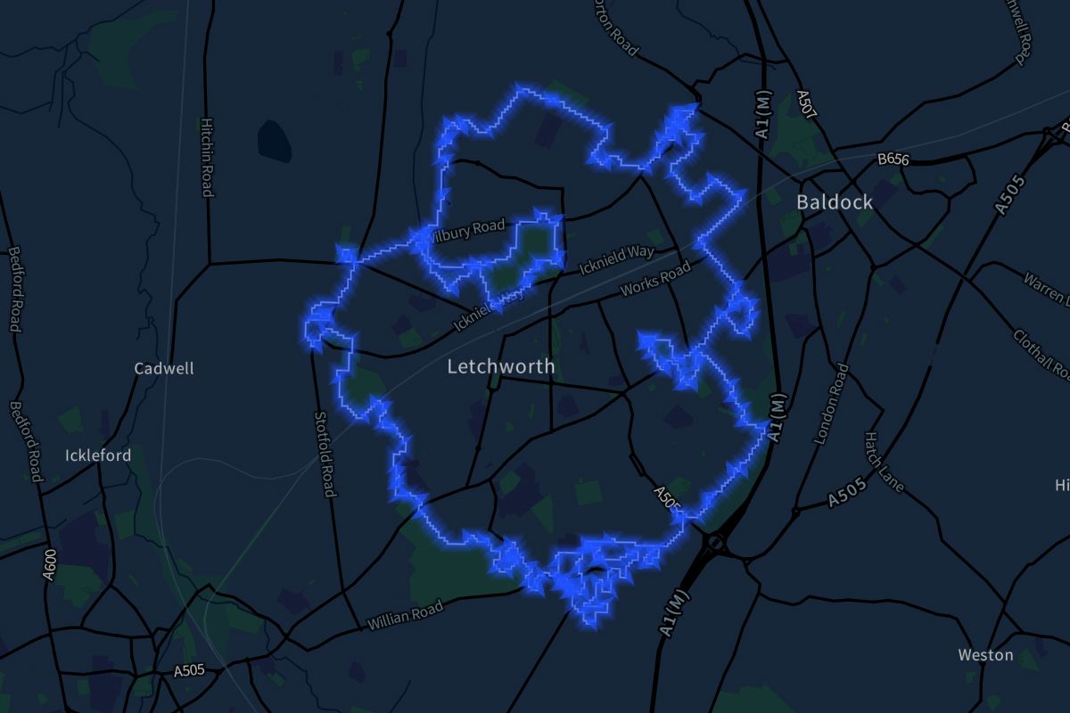 Letchworth Garden City geographic boundaries dark outline