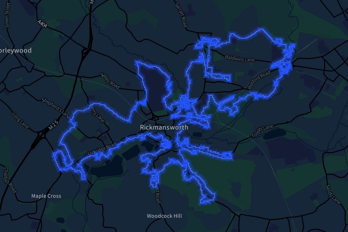 Rickmansworth geographic boundaries dark outline