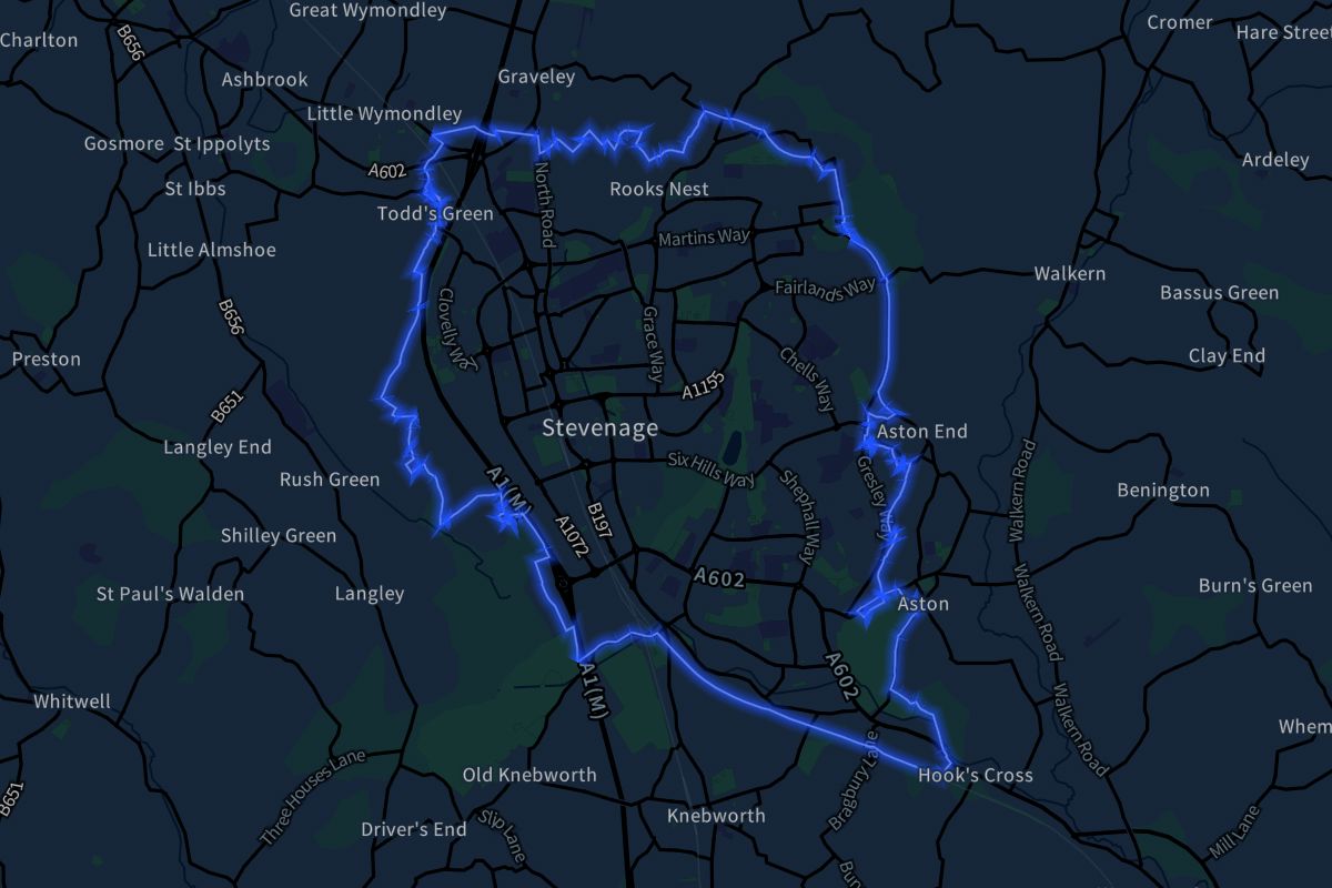 Stevenage geographic boundaries dark outline