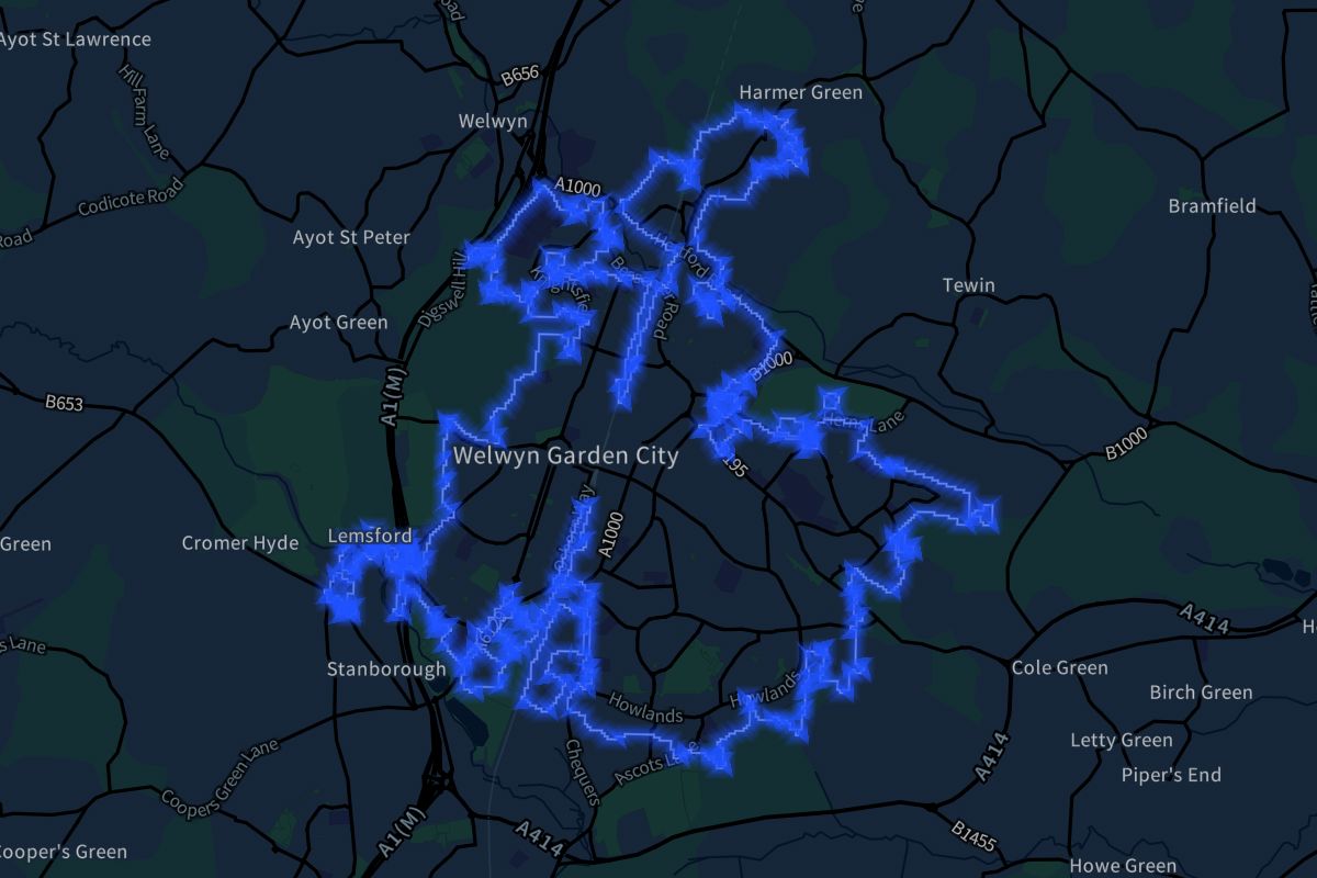 Welwyn Garden City geographic boundaries dark outline
