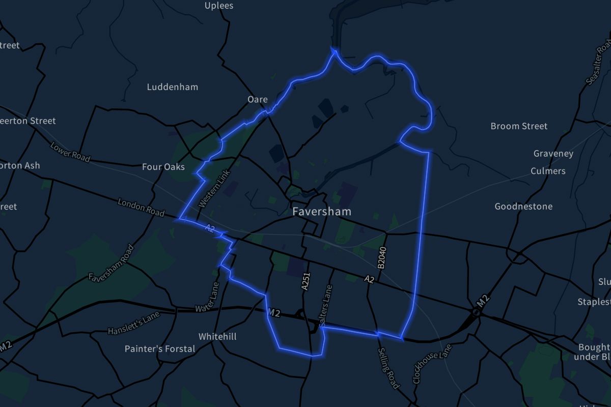 Faversham geographic boundaries dark outline
