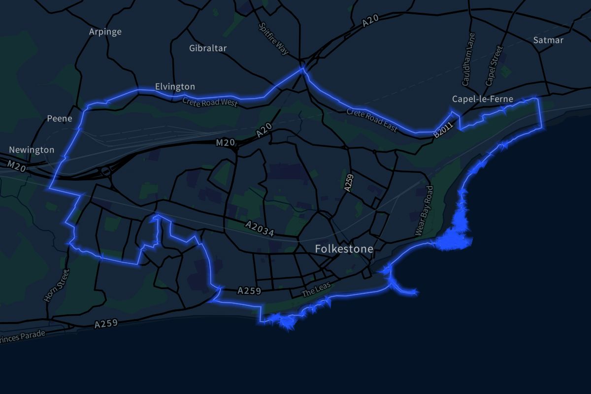 Folkestone geographic boundaries dark outline