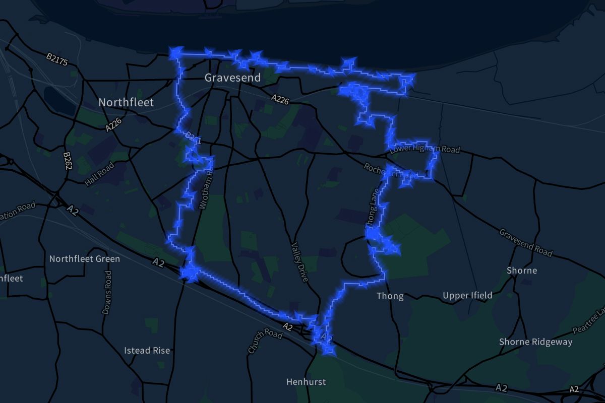 Gravesend geographic boundaries dark outline