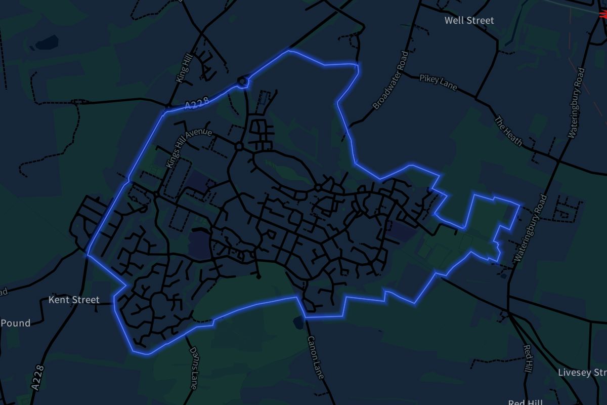 Kings Hill geographic boundaries dark outline