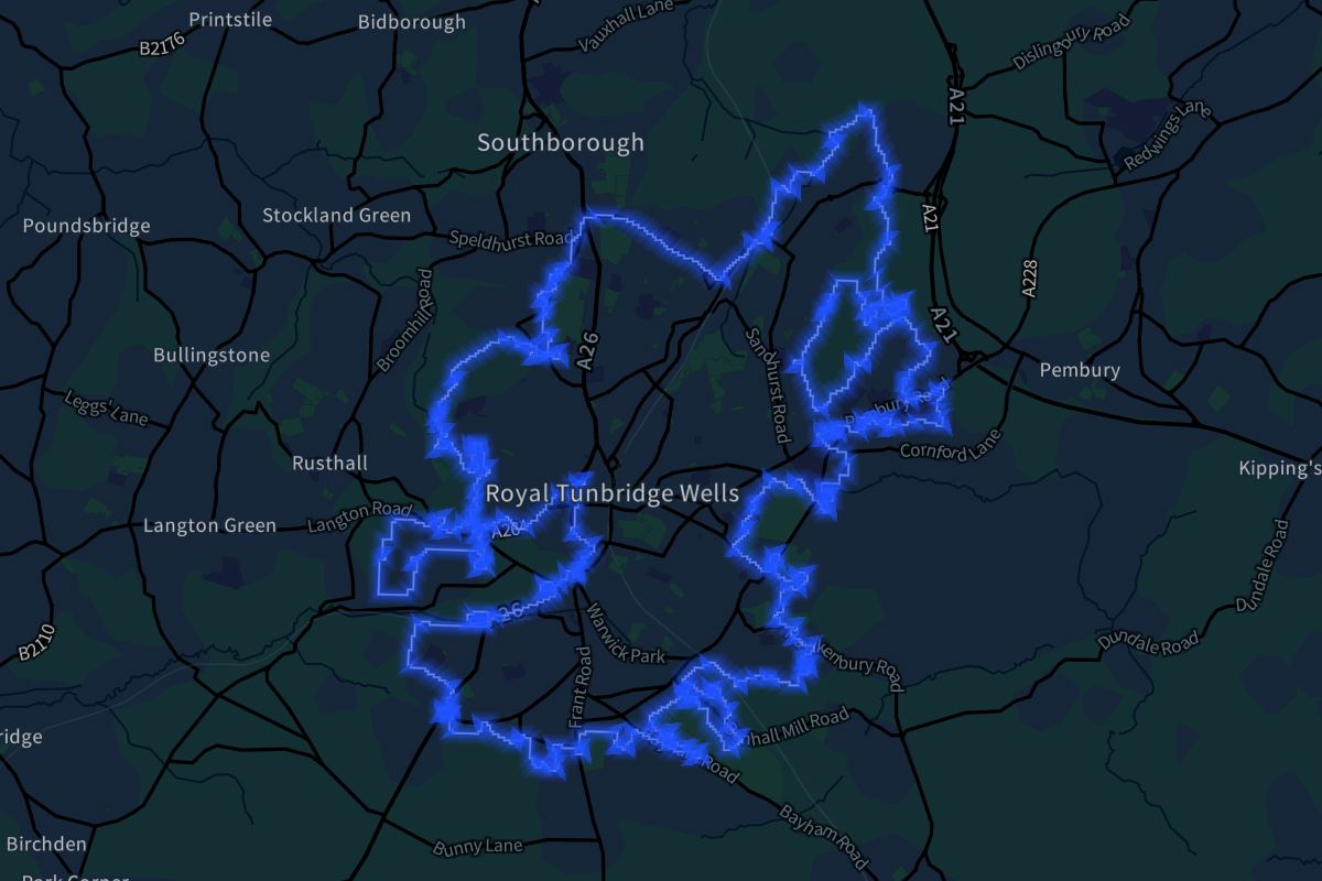 Royal Tunbridge Wells geographic boundaries dark outline