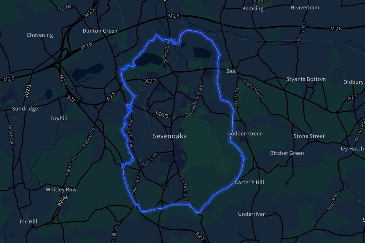 Sevenoaks geographic boundaries dark outline
