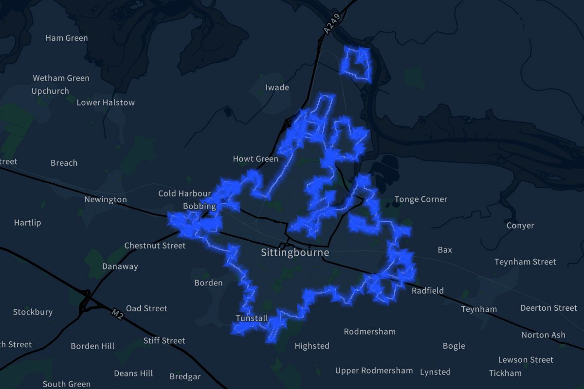 Sittingbourne geographic boundaries dark outline