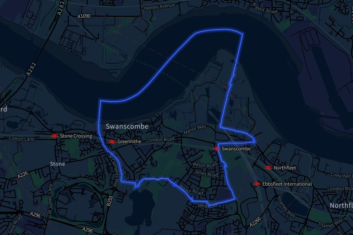 Swanscombe and Greenhithe geographic boundaries dark outline