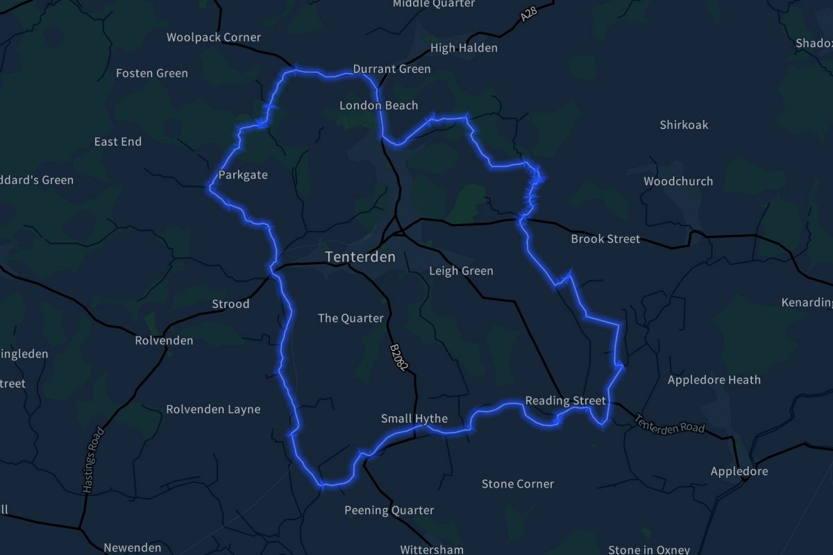 Tenterden geographic boundaries dark outline