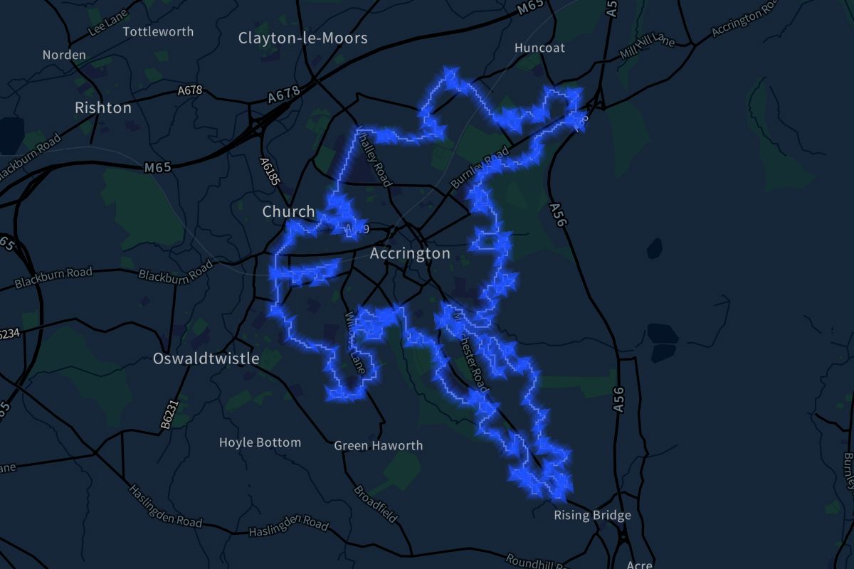 Accrington geographic boundaries dark outline