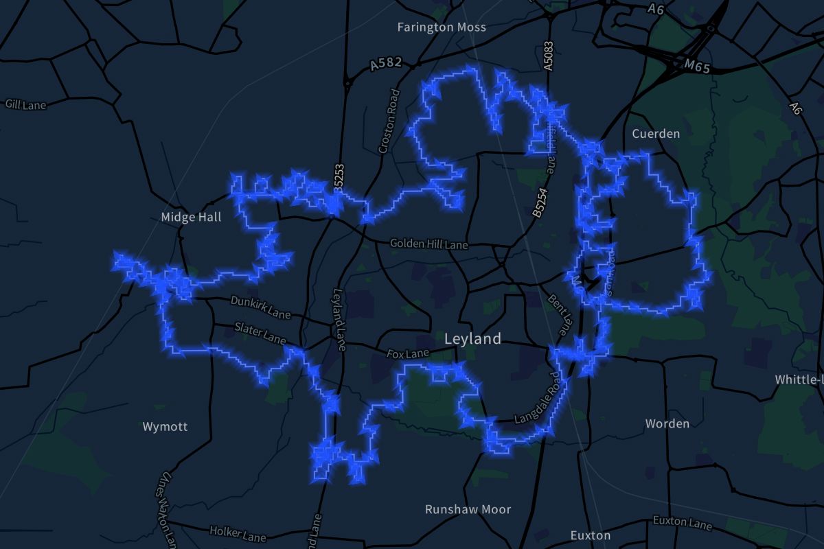 Leyland geographic boundaries dark outline