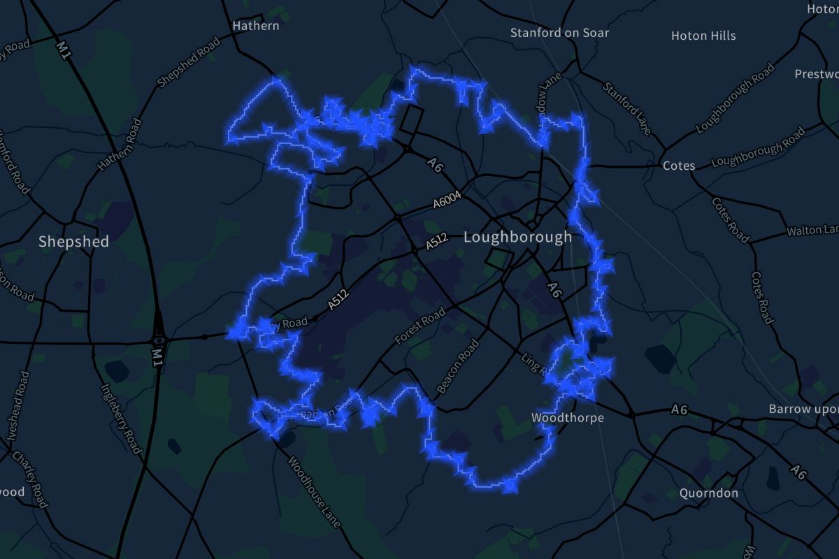 Loughborough geographic boundaries dark outline