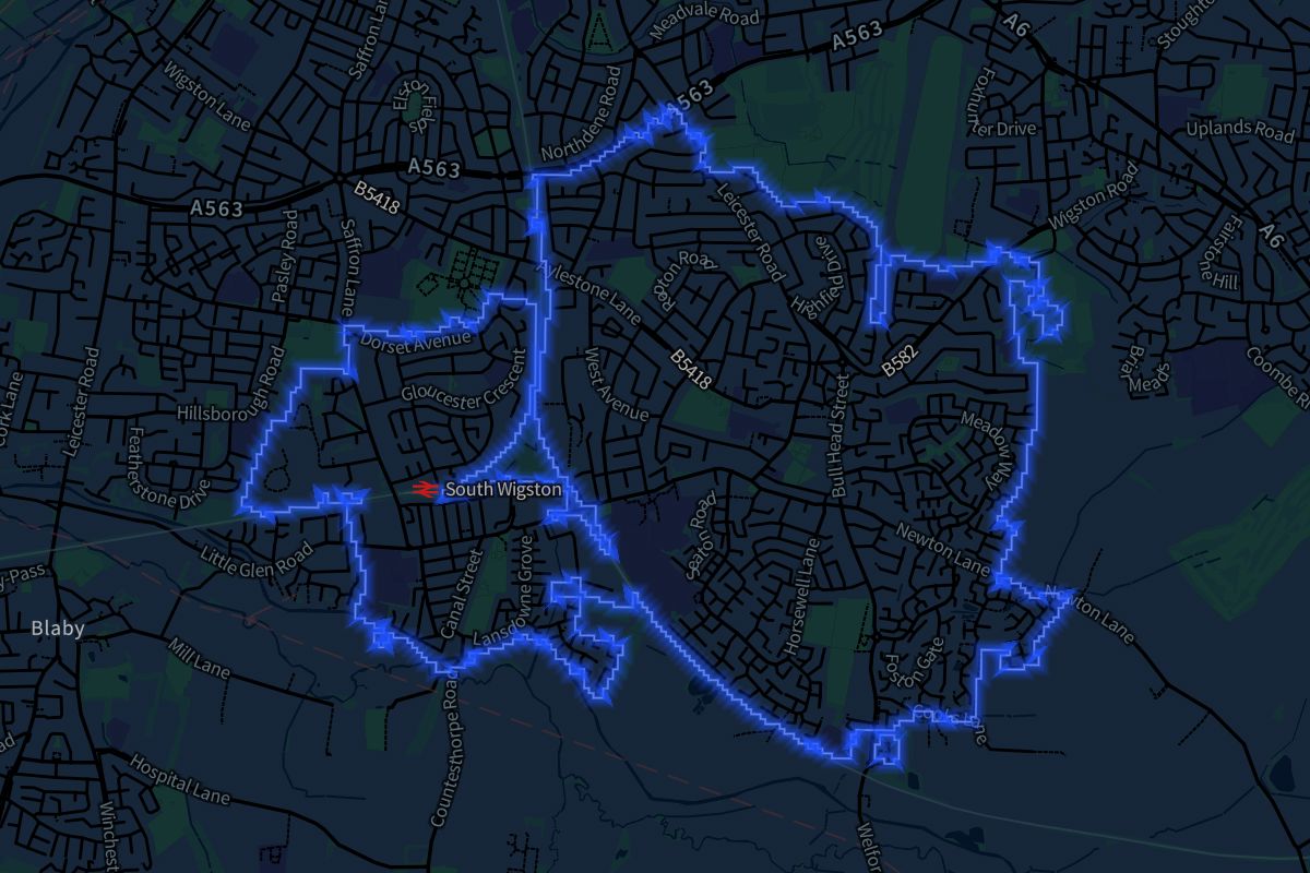 Wigston geographic boundaries dark outline