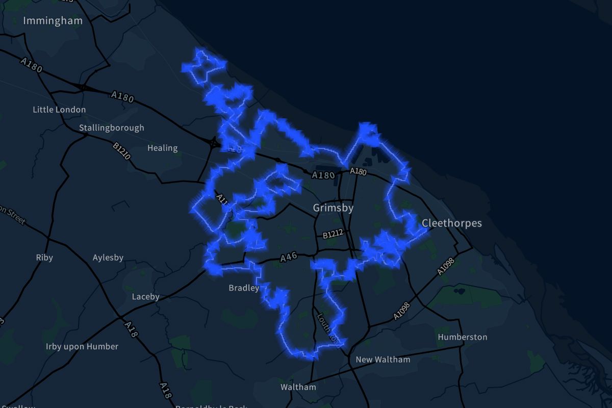 Grimsby geographic boundaries dark outline