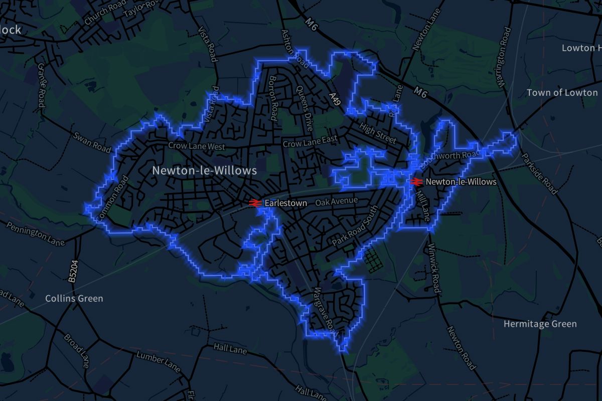 Newton-le-Willows geographic boundaries dark outline