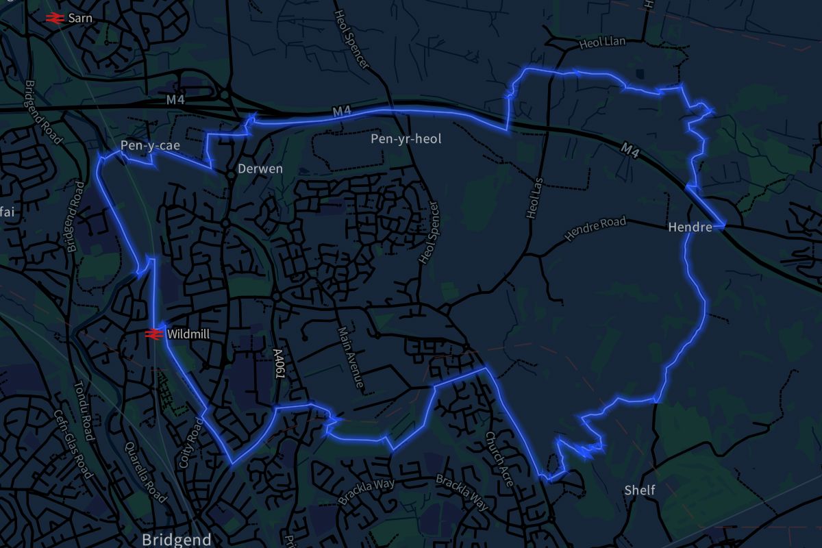Coity Higher geographic boundaries dark outline