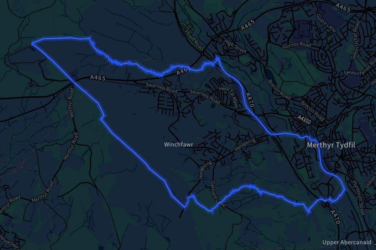 Cyfarthfa geographic boundaries dark outline