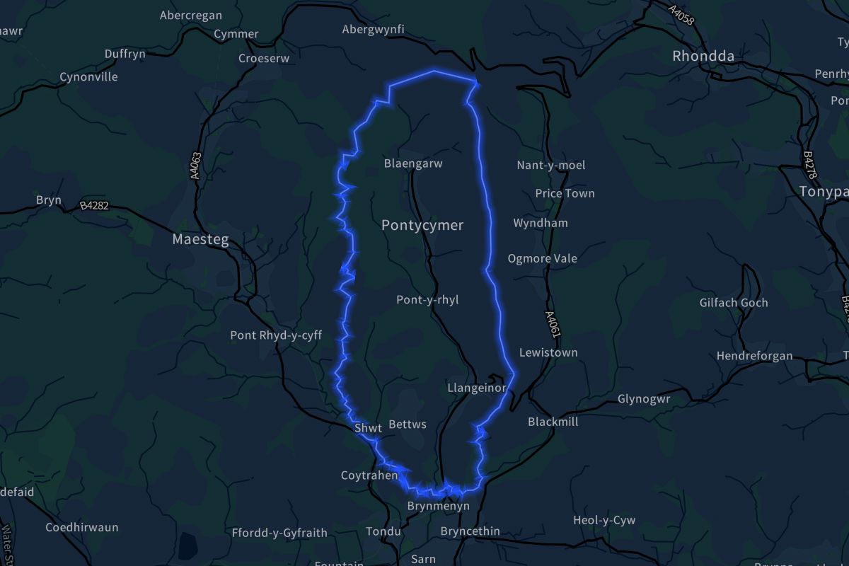 Garw Valley geographic boundaries dark outline