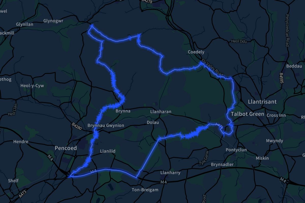 Llanharan geographic boundaries dark outline