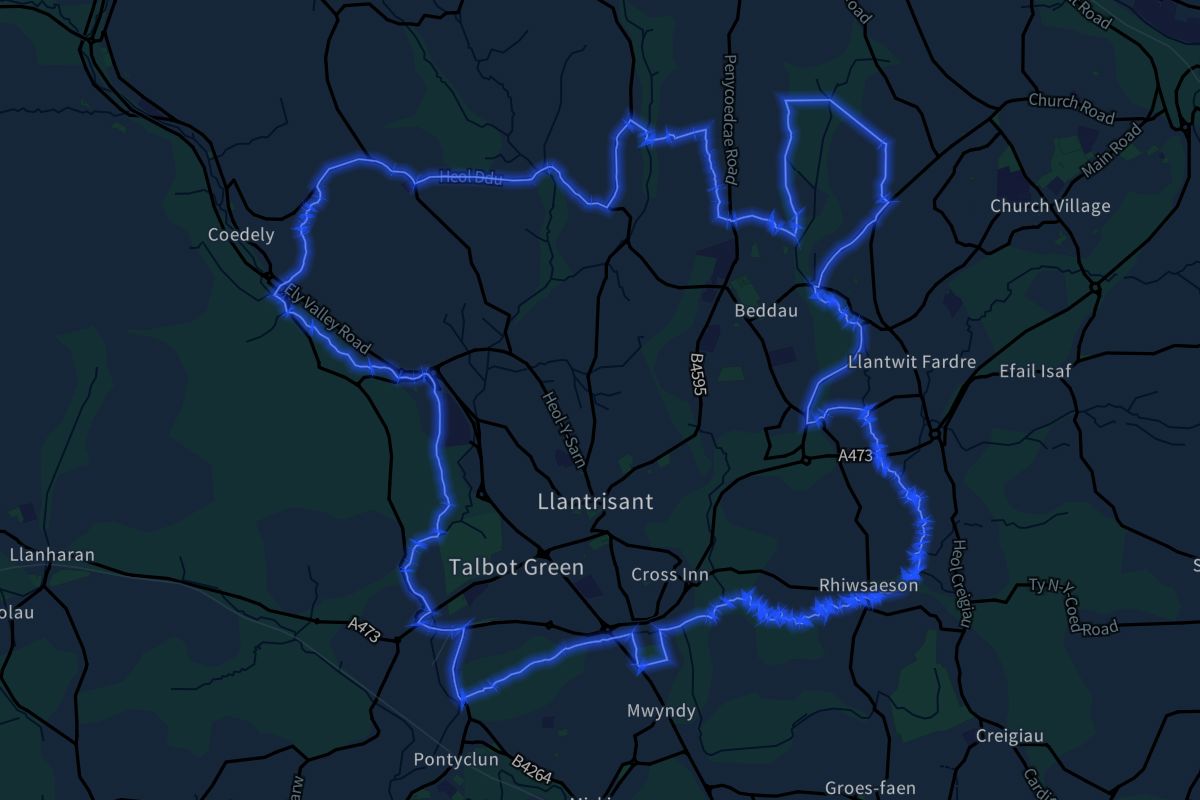 Llantrisant geographic boundaries dark outline