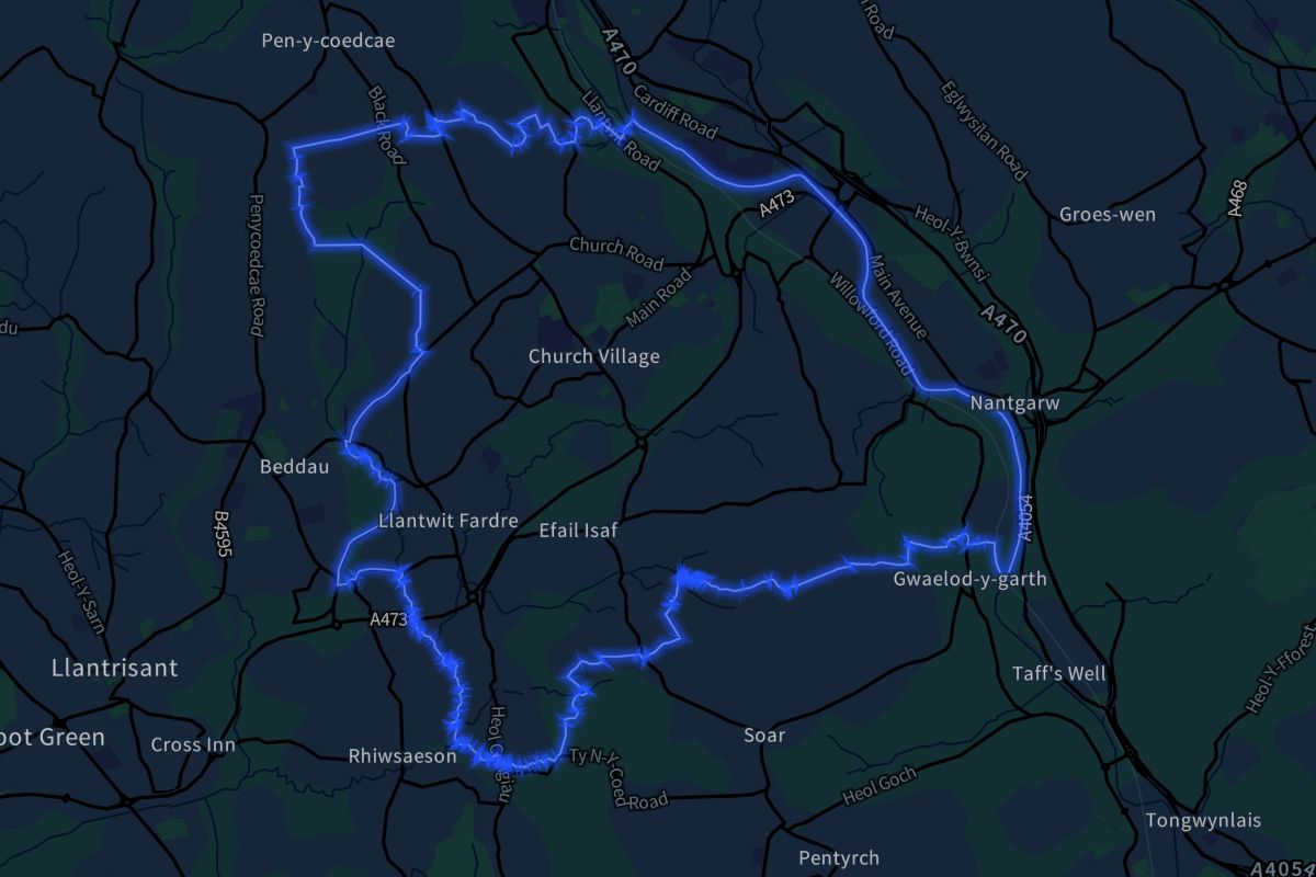 Llantwit Fardre geographic boundaries dark outline