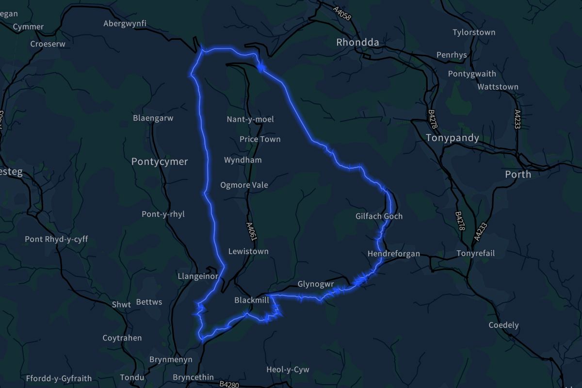 Ogmore Valley geographic boundaries dark outline