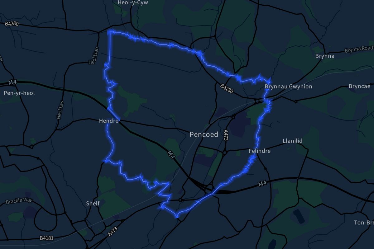 Pencoed geographic boundaries dark outline