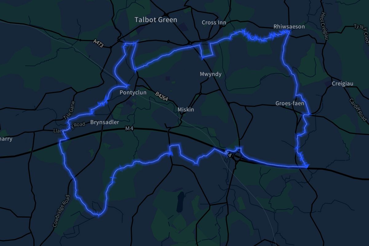 Pont-y-clun geographic boundaries dark outline