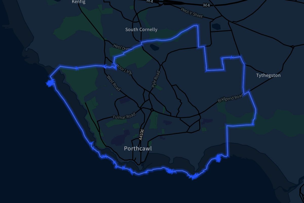 Porthcawl geographic boundaries dark outline