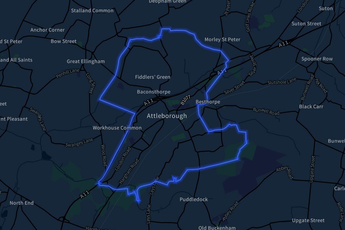 Attleborough geographic boundaries dark outline