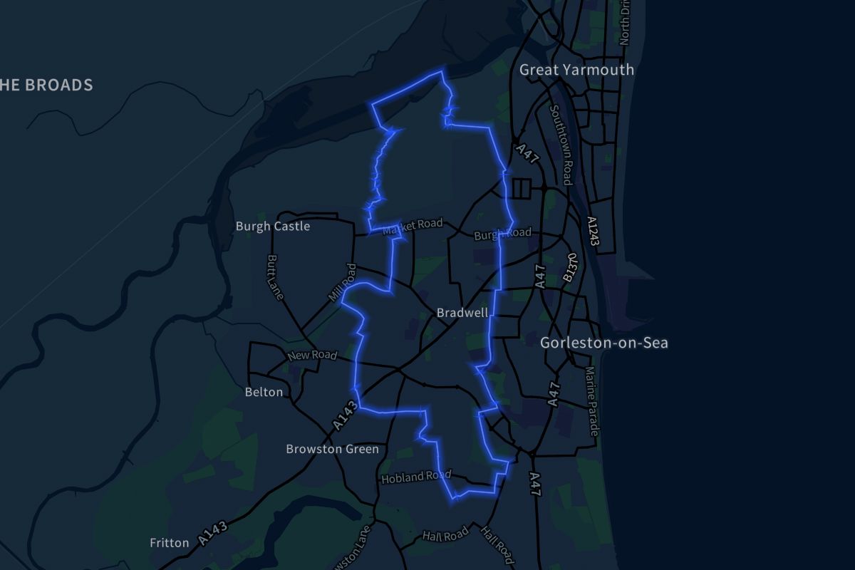 Bradwell geographic boundaries dark outline