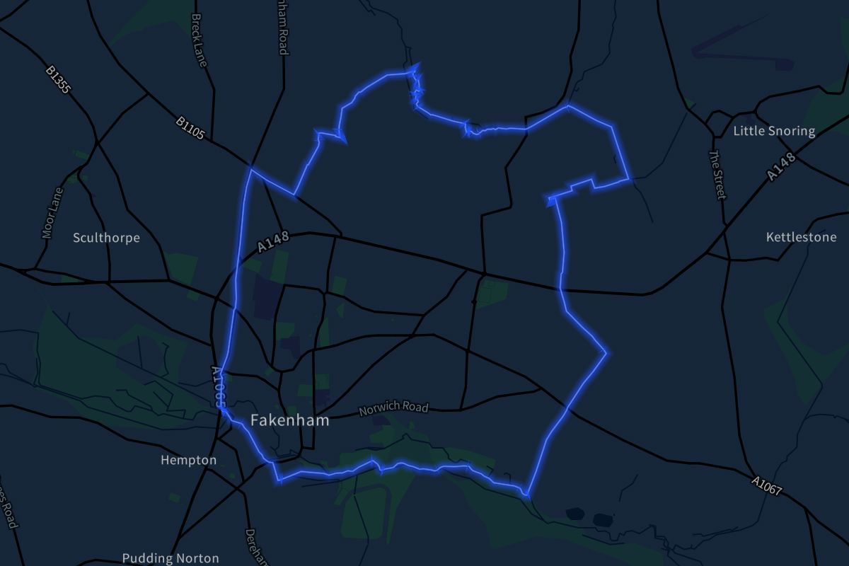 Fakenham geographic boundaries dark outline