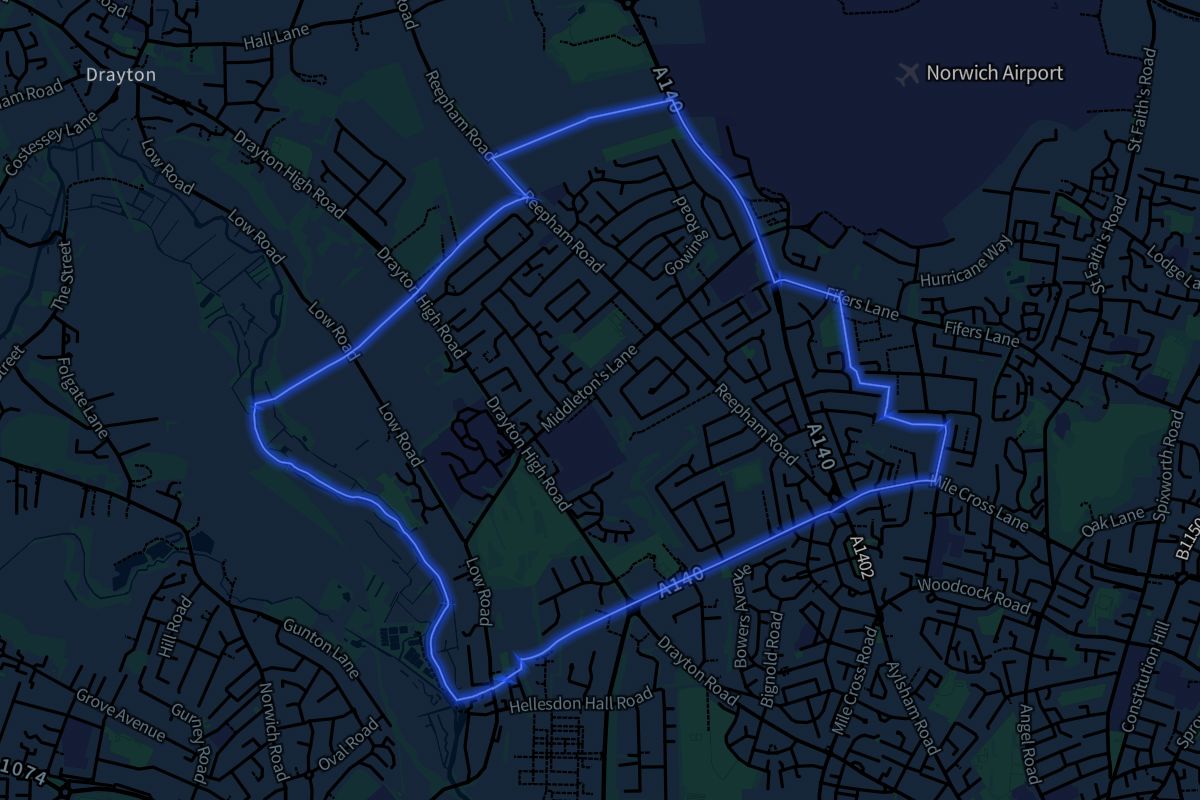 Hellesdon geographic boundaries dark outline