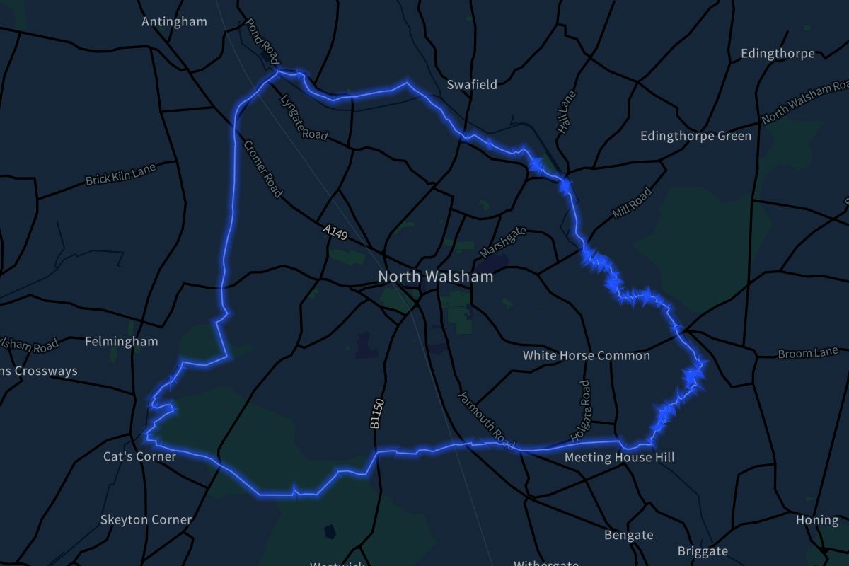 North Walsham geographic boundaries dark outline