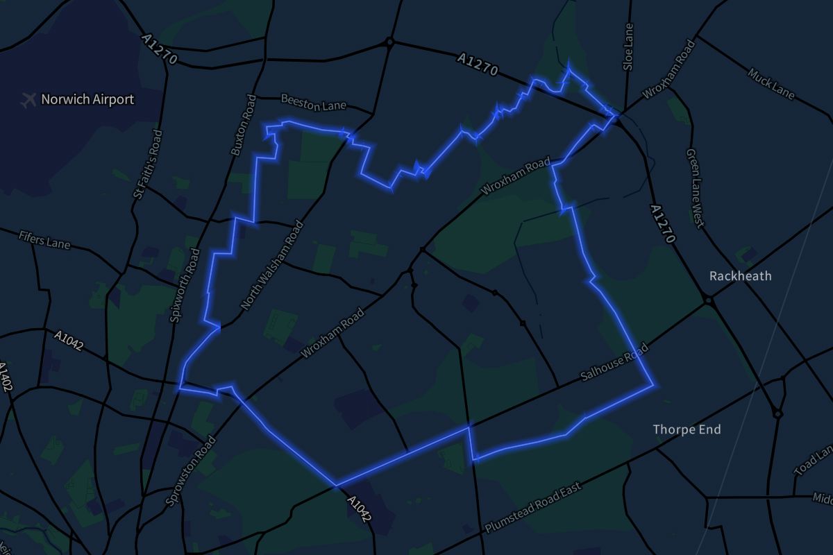 Sprowston geographic boundaries dark outline