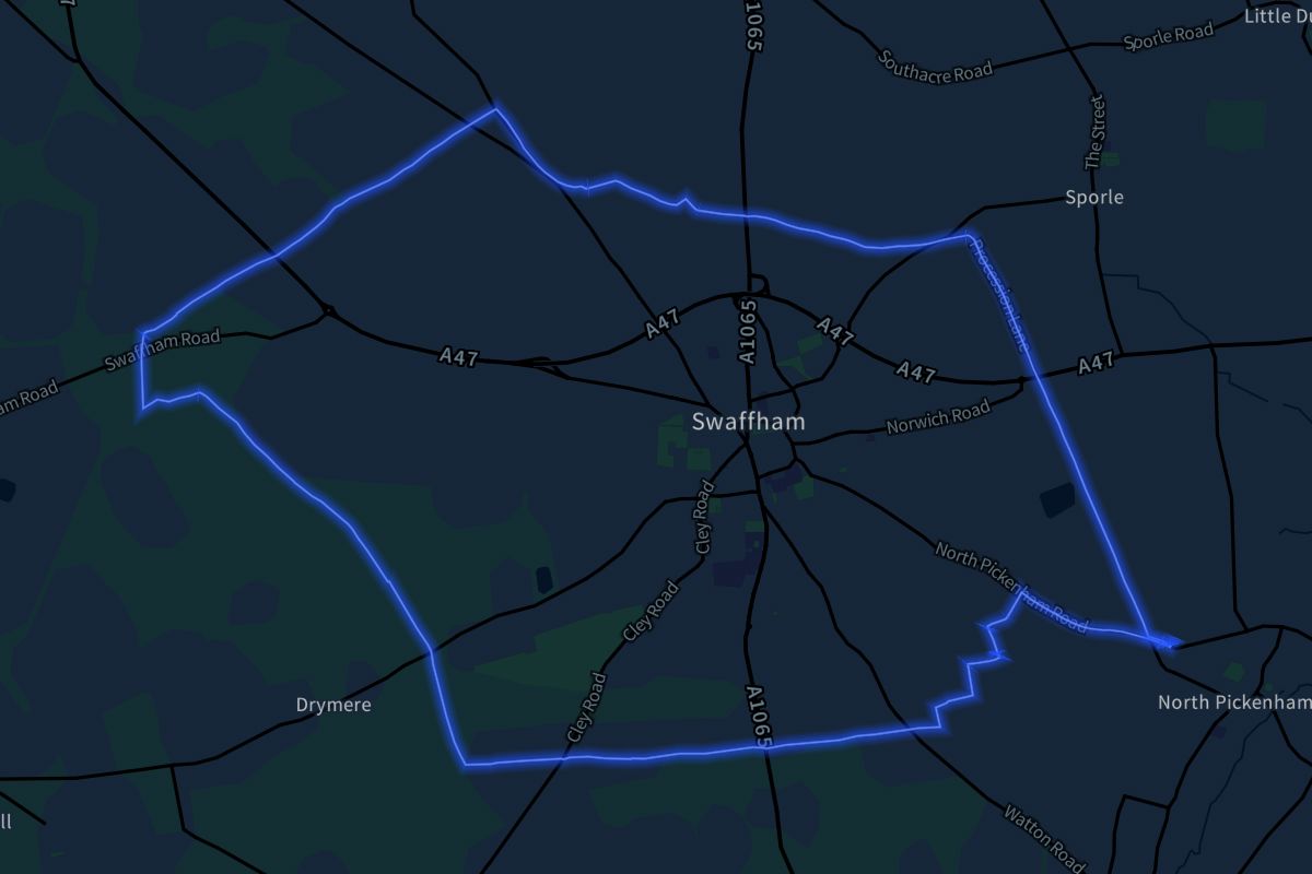 Swaffham geographic boundaries dark outline