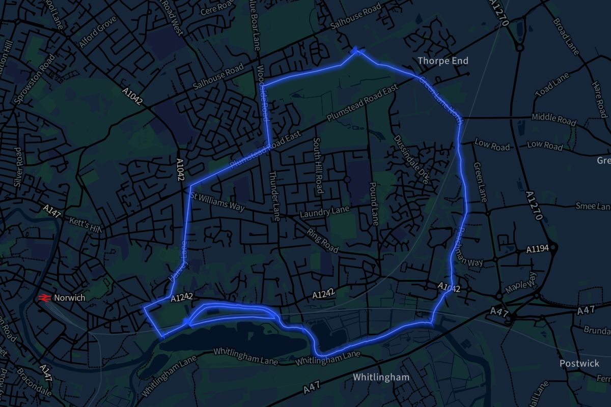 Thorpe St. Andrew geographic boundaries dark outline