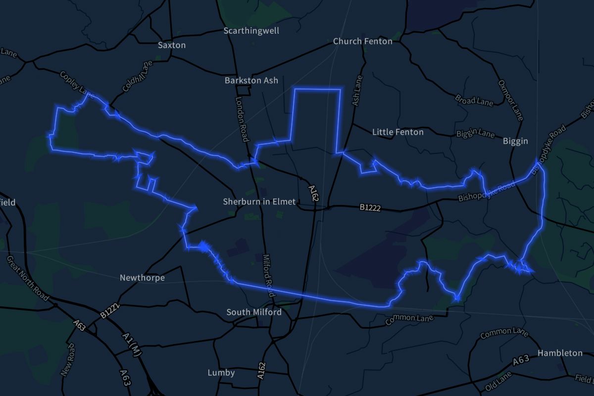Sherburn in Elmet geographic boundaries dark outline