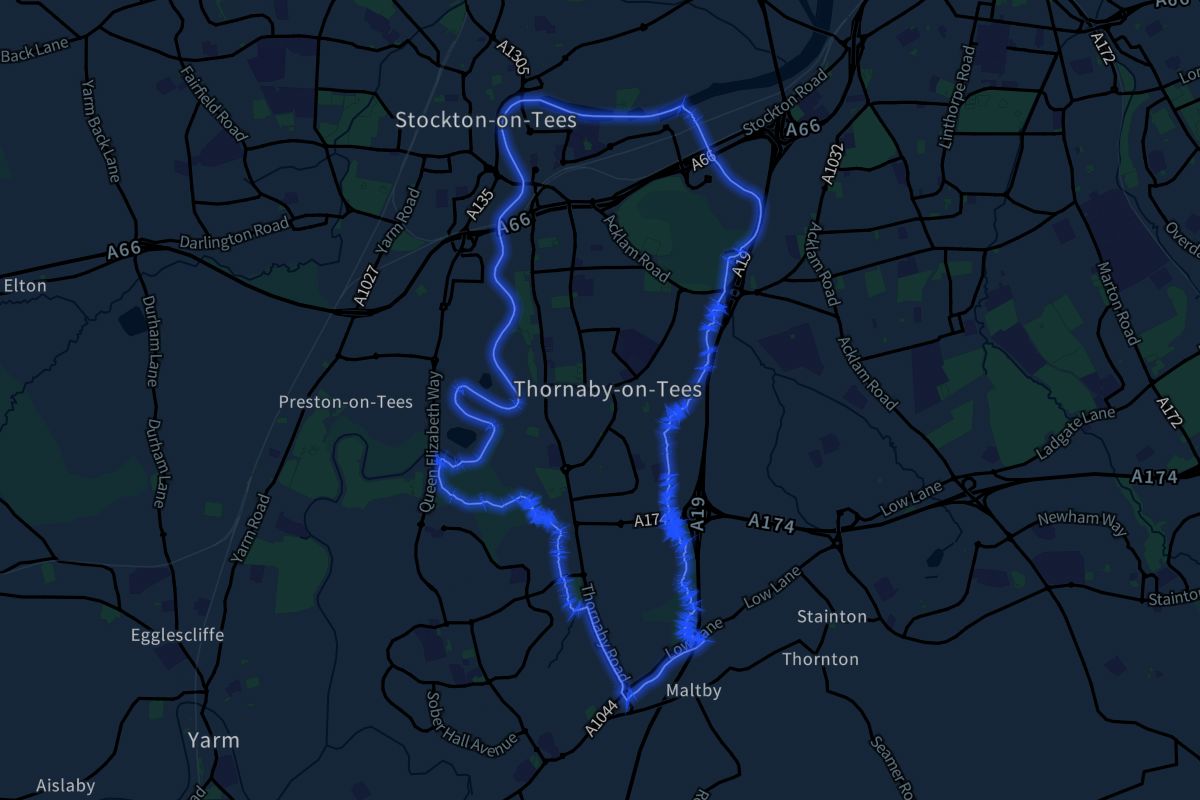 Thornaby geographic boundaries dark outline