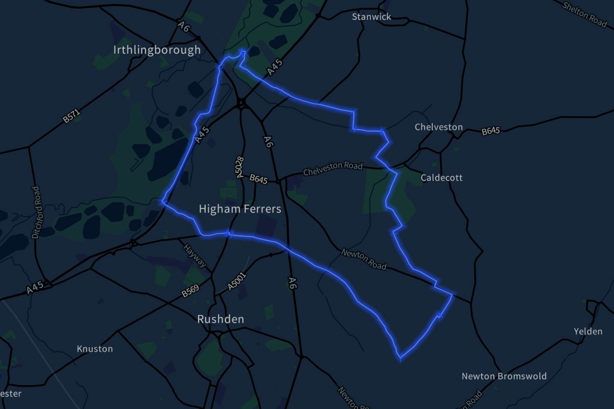 Higham Ferrers geographic boundaries dark outline