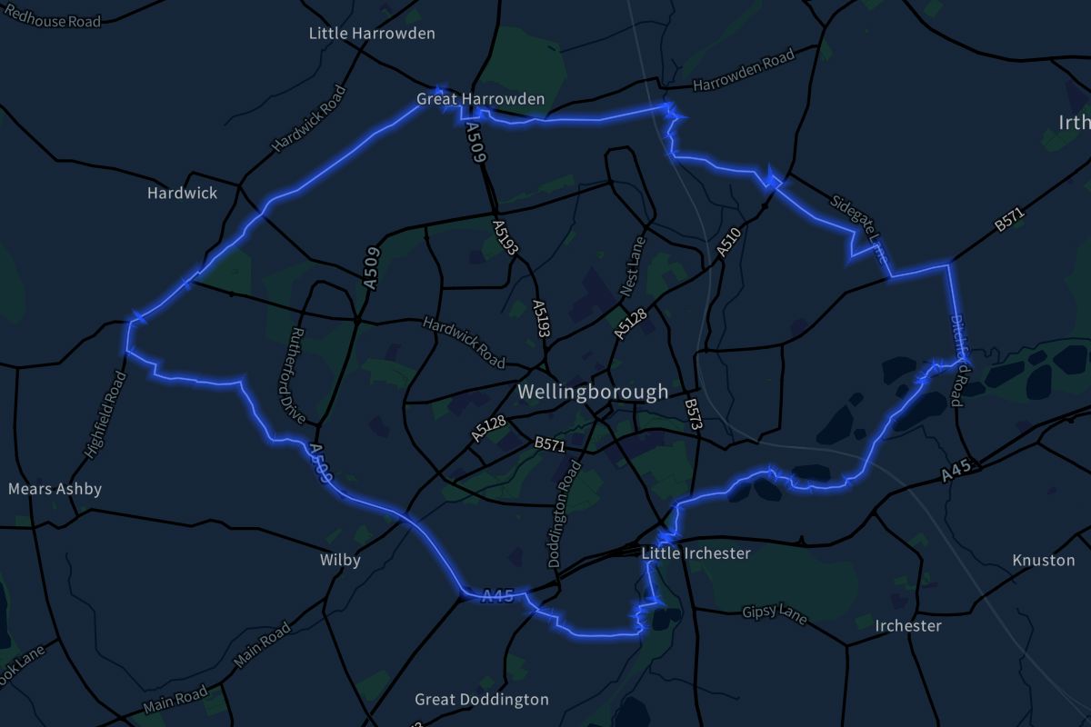 Wellingborough geographic boundaries dark outline