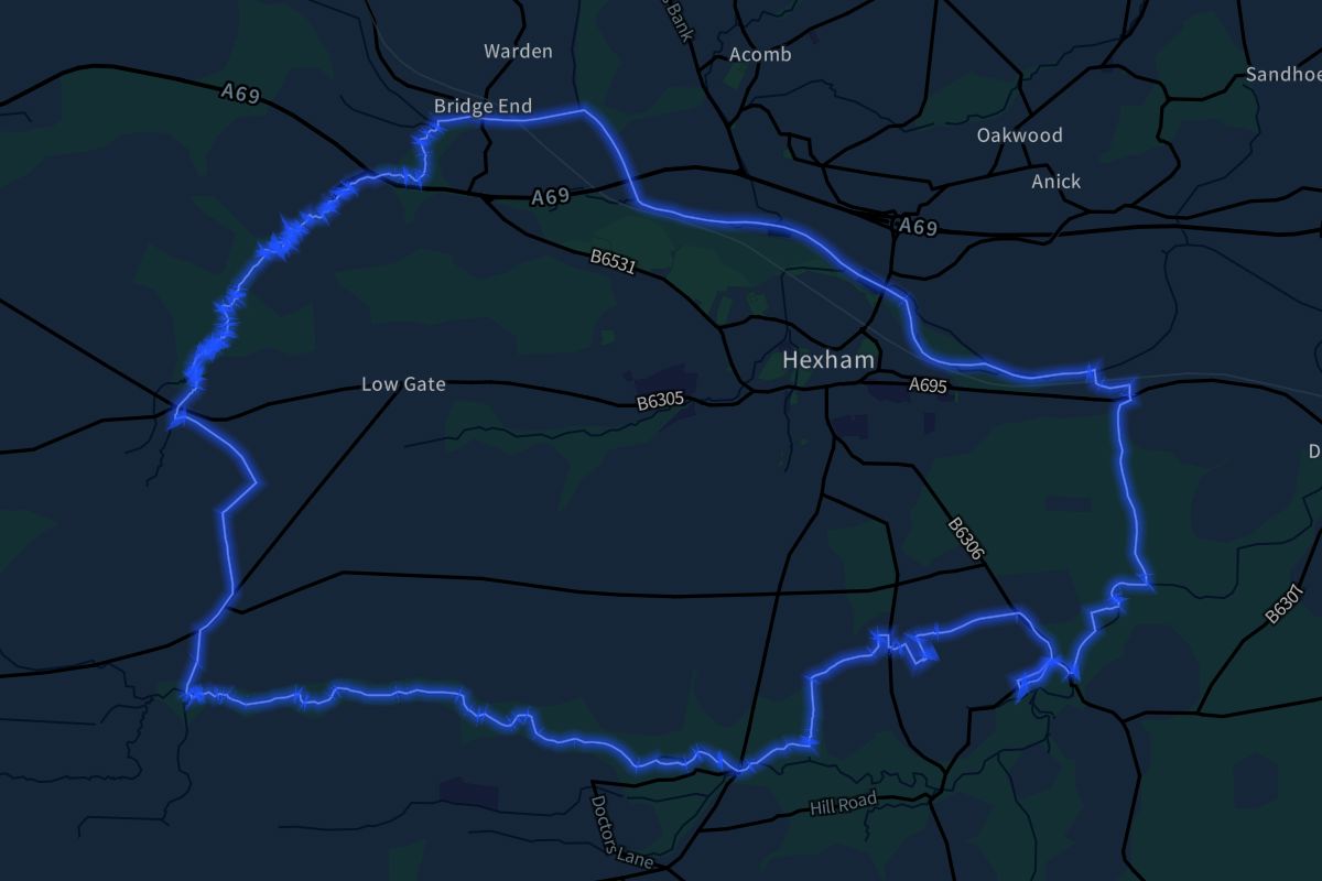 Hexham geographic boundaries dark outline