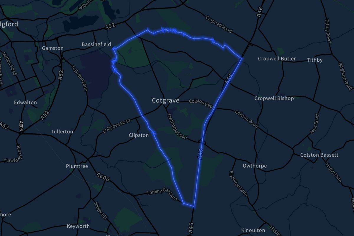 Cotgrave geographic boundaries dark outline