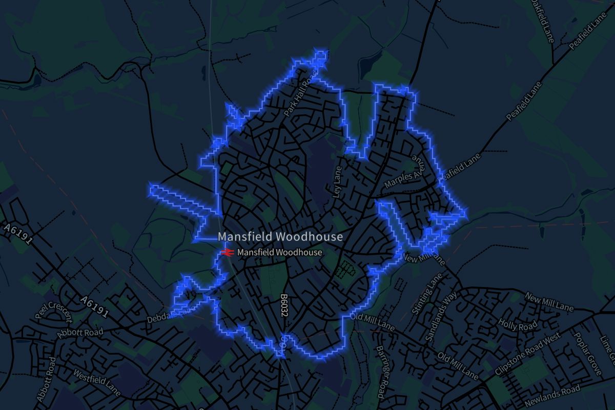 Mansfield Woodhouse geographic boundaries dark outline